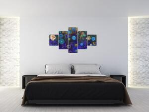 Obraz ciemnoniebieskich kwiatów (125x70 cm)