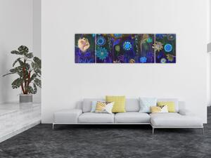 Obraz ciemnoniebieskich kwiatów (170x50 cm)