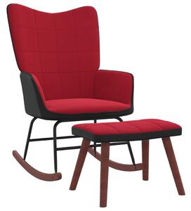 Fotel bujany z podnóżkiem, winna czerwień, aksamit i PVC