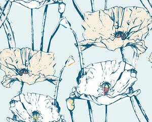 Samoprzylepna tapeta kwitnące maki w niebiesko-beżowym wzorze