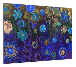 Obraz ciemnoniebieskich kwiatów (70x50 cm)