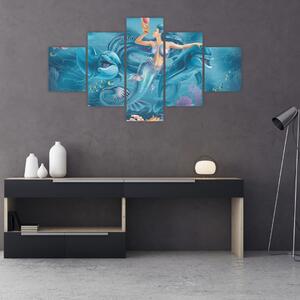 Obraz - Syrenka z delfinami (125x70 cm)