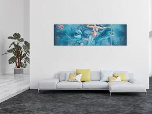 Obraz - Syrenka z delfinami (170x50 cm)