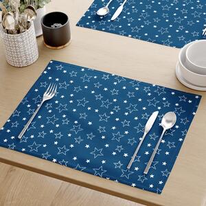 Goldea podkładka na stół bawełniana świąteczna - białe gwiazdki na niebieskim - 2szt. 30 x 40 cm
