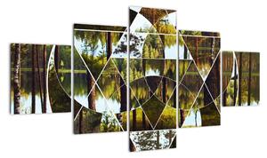 Obraz - Geometryczny kolaż na tle nordyckich lasów (125x70 cm)
