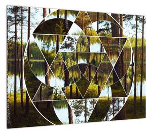 Obraz - Geometryczny kolaż na tle nordyckich lasów (70x50 cm)