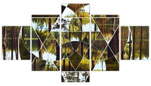 Obraz - Geometryczny kolaż na tle nordyckich lasów (125x70 cm)