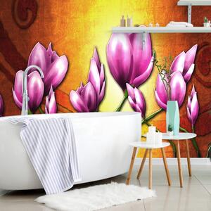 Samoprzylepna tapeta fioletowe kwiaty w stylu etnicznym
