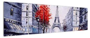 Obraz ulicy w Paryżu, obraz olejny (170x50 cm)