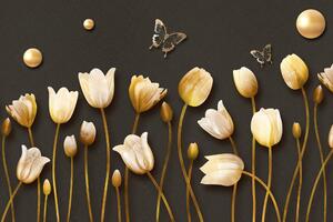 Tapeta tulipany ze złotym motywem
