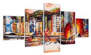Obraz - Victoria Harbor, Hong Kong, obraz olejny (125x70 cm)