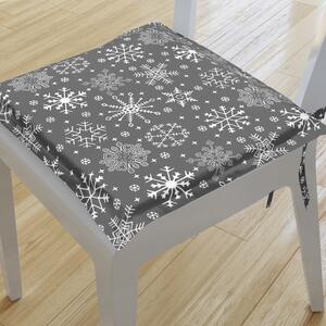 Goldea kwadratowa poduszka na krzesło z ozdobną kantą 38x38 cm świąteczna - płatki śniegu na szarym 38 x 38 cm