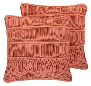 Zestaw 2 poduszek dekoracyjnych bawełniane plecione 45x45 cm pomarańczowe Akkoy Beliani