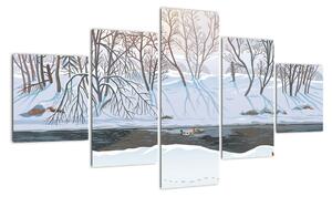 Obraz - Lis w zimowym krajobrazie (125x70 cm)