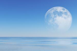 Samoprzylepna tapeta księżyc nad morzem