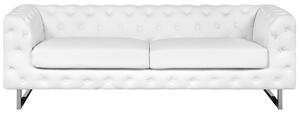 Pikowana sofa 3-osobowa nogi ze stali nierdzewnej biała ekoskóra Vissland Beliani