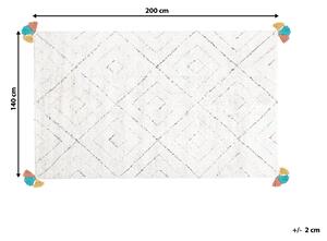 Dywan shaggy 140 x 200 cm z frędzlami geometryczny wzór bawełniany biały Kartal Beliani