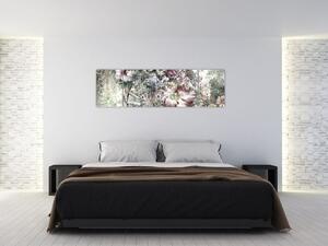 Obraz kwiatów na drewnianym kole (170x50 cm)
