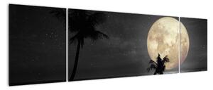 Obraz - Plaża pod pełnią księżyca w odcieniach szarości (170x50 cm)