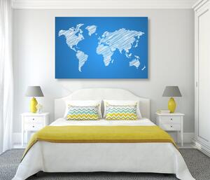 Obraz zacieniowana mapa świata na niebieskim tle na korku