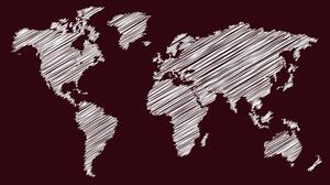 Obraz zacieniowana mapa świata na bordowym tle