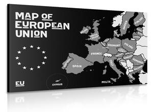 Obraz mapa edukacyjna z czarno-białymi nazwami państw Unii Europejskiej