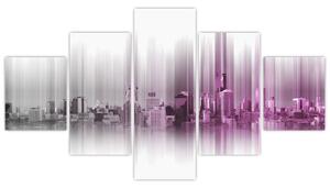 Obraz - Panorama miasta, różowo- szara (125x70 cm)