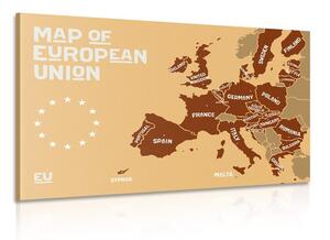 Obraz mapa edukacyjna z nazwami państw Unii Europejskiej w odcieniach brązu
