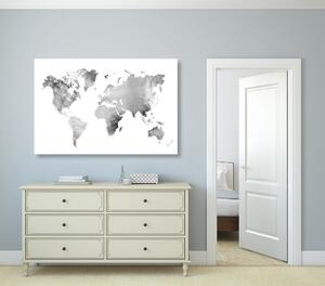 Obraz mapa świata w czarno-białej akwareli