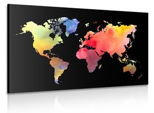 Obraz mapa świata w akwareli na czarnym tle