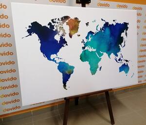 Obraz kolorowa akwarelowa mapa świata na korku