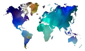 Obraz kolorowa akwarelowa mapa świata na korku