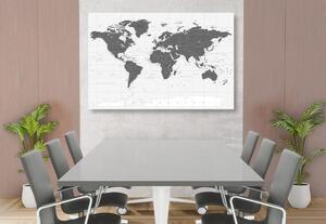 Obraz mapa polityczna świata w wersji czarno-białej na korku