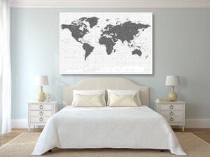 Obraz mapa polityczna świata w wersji czarno-białej na korku