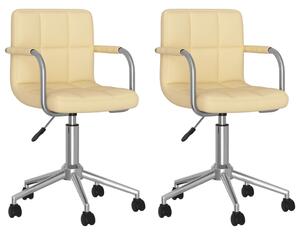 Obrotowe krzesła stołowe, 2 szt., kremowe, sztuczna skóra