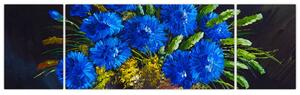 Obraz niebieskich kwiatów w wazonie (170x50 cm)