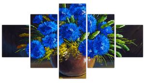 Obraz niebieskich kwiatów w wazonie (125x70 cm)