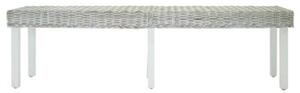 Ławka biała, 160x35x45 cm, naturalny rattan kubu i drewno mahoniowe