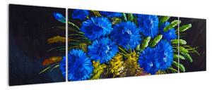 Obraz niebieskich kwiatów w wazonie (170x50 cm)