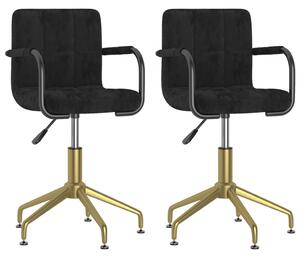 Obrotowe krzesła stołowe, 2 szt., czarne, obite aksamitem