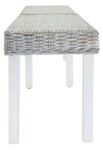 Ławka biała, 160x35x45 cm, naturalny rattan kubu i drewno mahoniowe