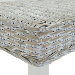 Ławka biała, 160x35x45 cm, naturalny rattan kubu i drewno mahoniowe