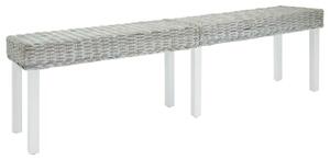 Ławka biała, 160x35x45 cm, naturalny rattan kubu i drewno mahoniowe