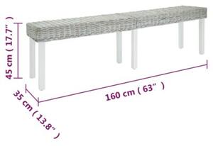 Ławka biała, 160x35x45 cm, naturalny rattan kubu i drewno mahoniowe