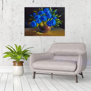 Obraz niebieskich kwiatów w wazonie (70x50 cm)
