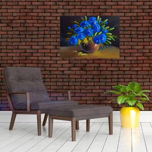 Obraz niebieskich kwiatów w wazonie (70x50 cm)
