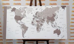 Obraz na korku szczegółowa mapa świata w wersji czarno-białej