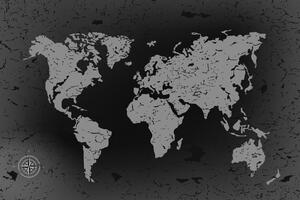 Obraz stara mapa świata na abstrakcyjnym tle w wersji czarno-białej