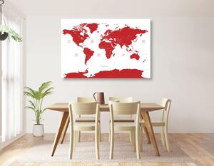 Obraz mapa świata z zaznaczonymi na czerwono poszczególnymi krajami