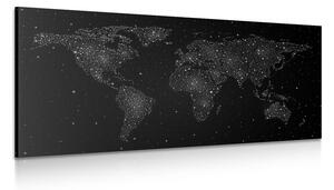 Obraz mapa świata z nocnym niebem w wersji czarno-białej